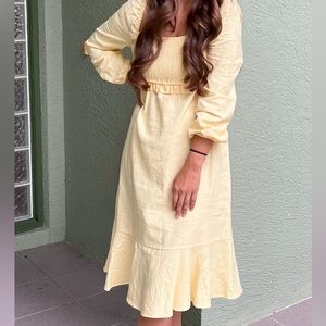 Linen smocked midi dress